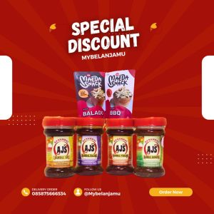 PROMO PAKET BUNDLING 1 SAMBAL AJS + 1 KUE AKAR KELAPA MAEDA SNACK